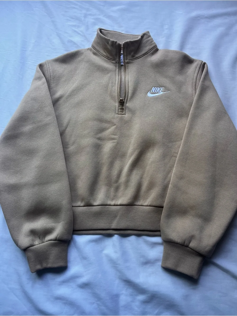 Nike Taupe Quarter-Zip Pullover with White Swoosh